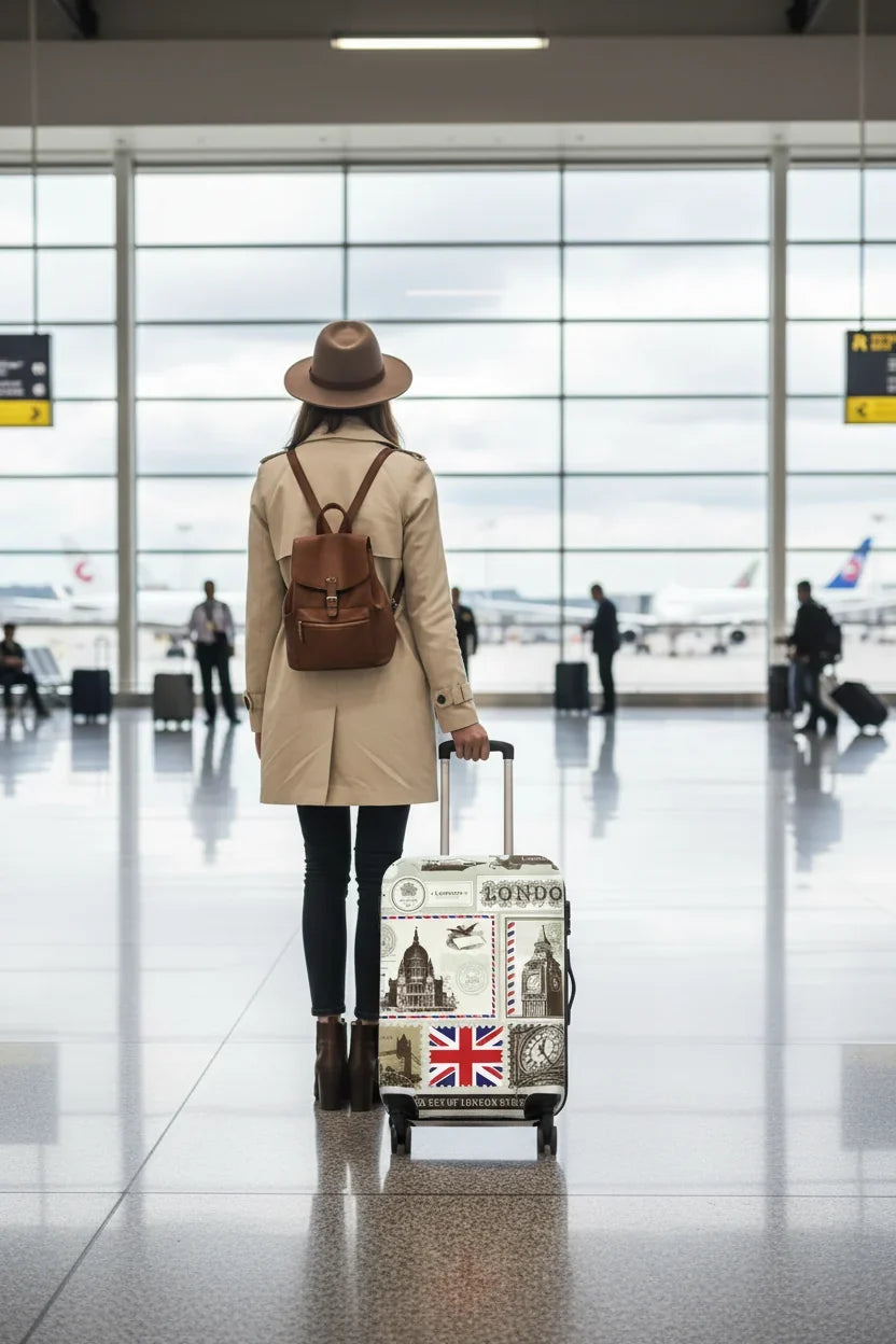 Valise protégée par une housse de protection élastique imprimée Valisora