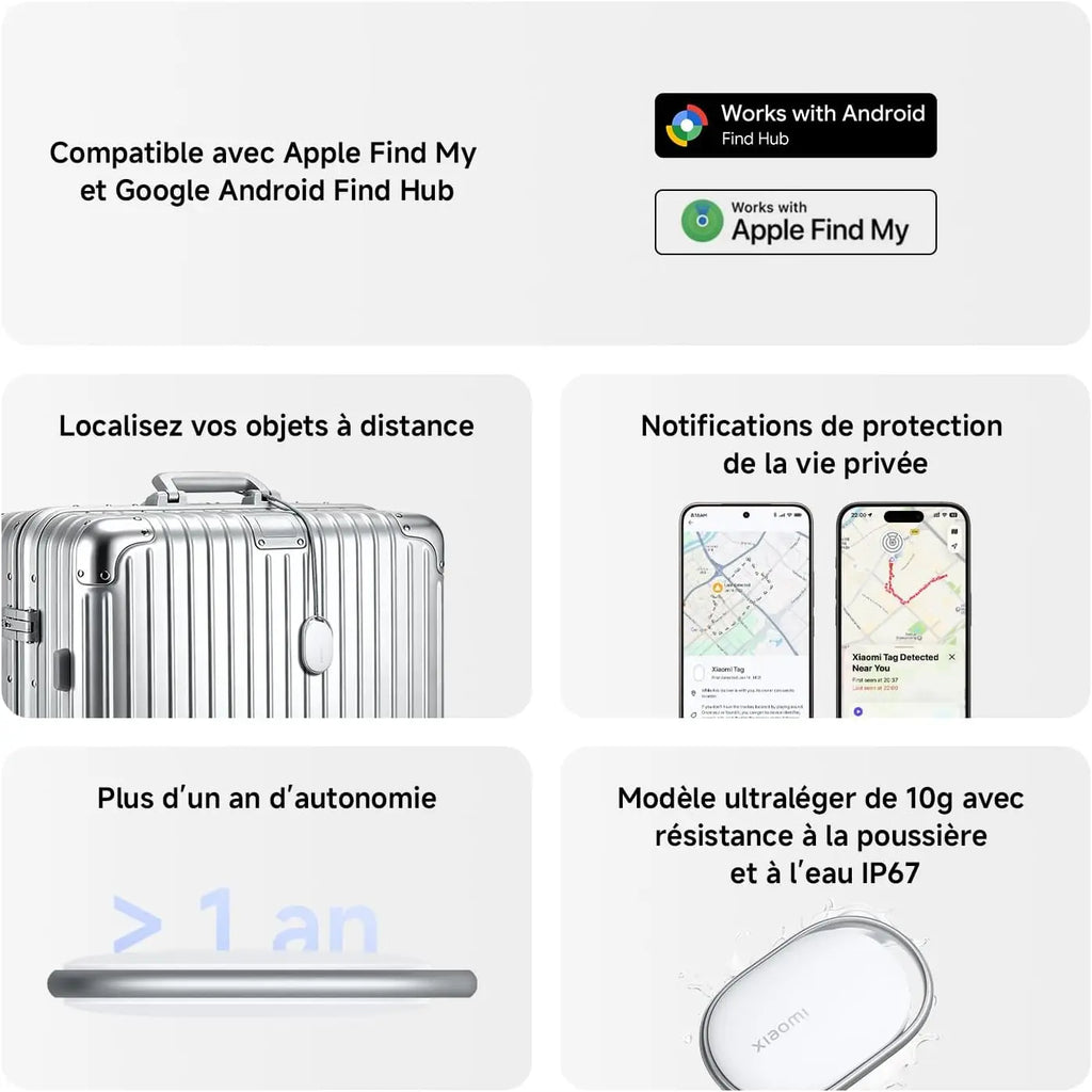 Xiaomi Tag - Traceur Bluetooth Compatible Apple Find My & Google Find Hub