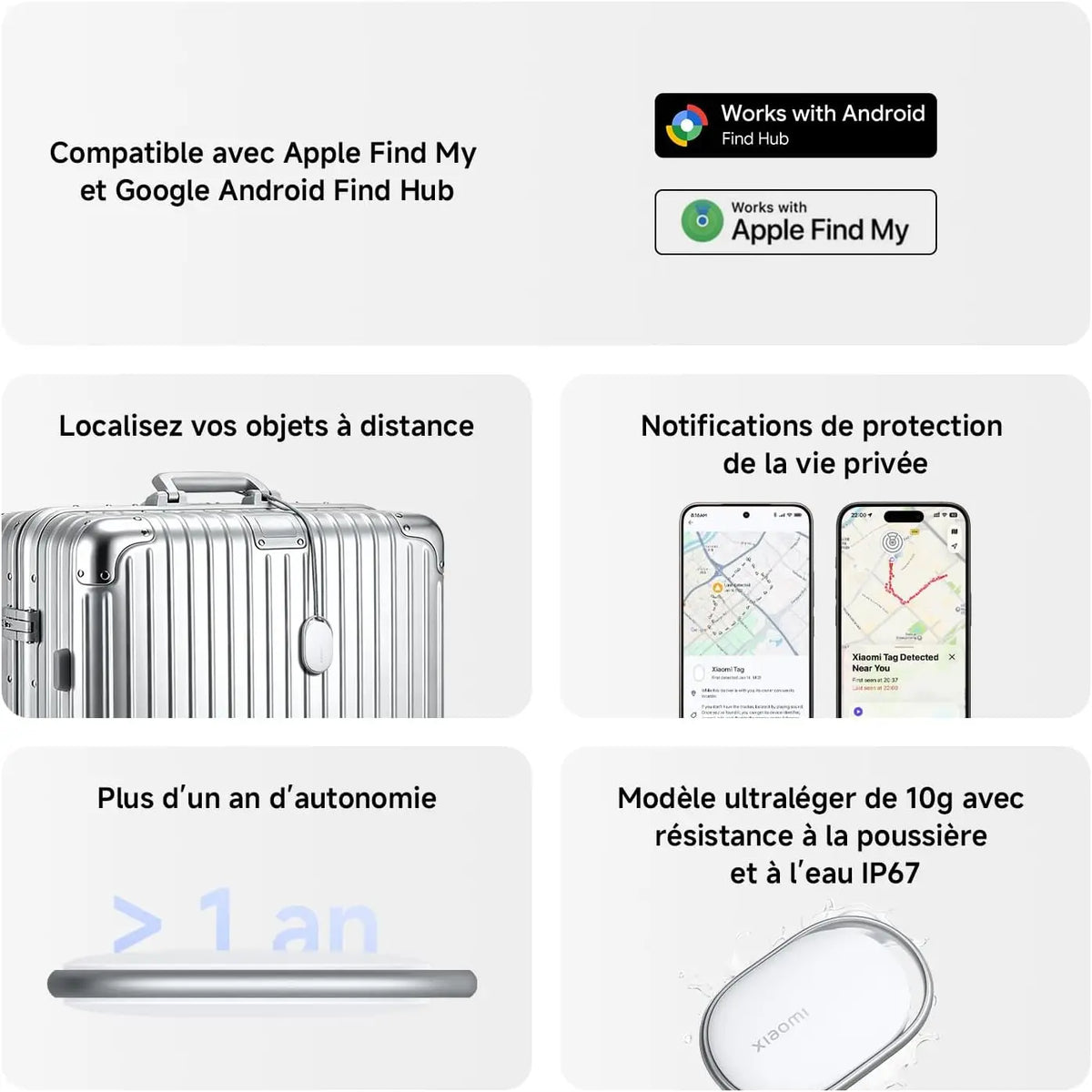 Xiaomi Tag - Traceur Bluetooth Compatible Apple Find My & Google Find Hub
