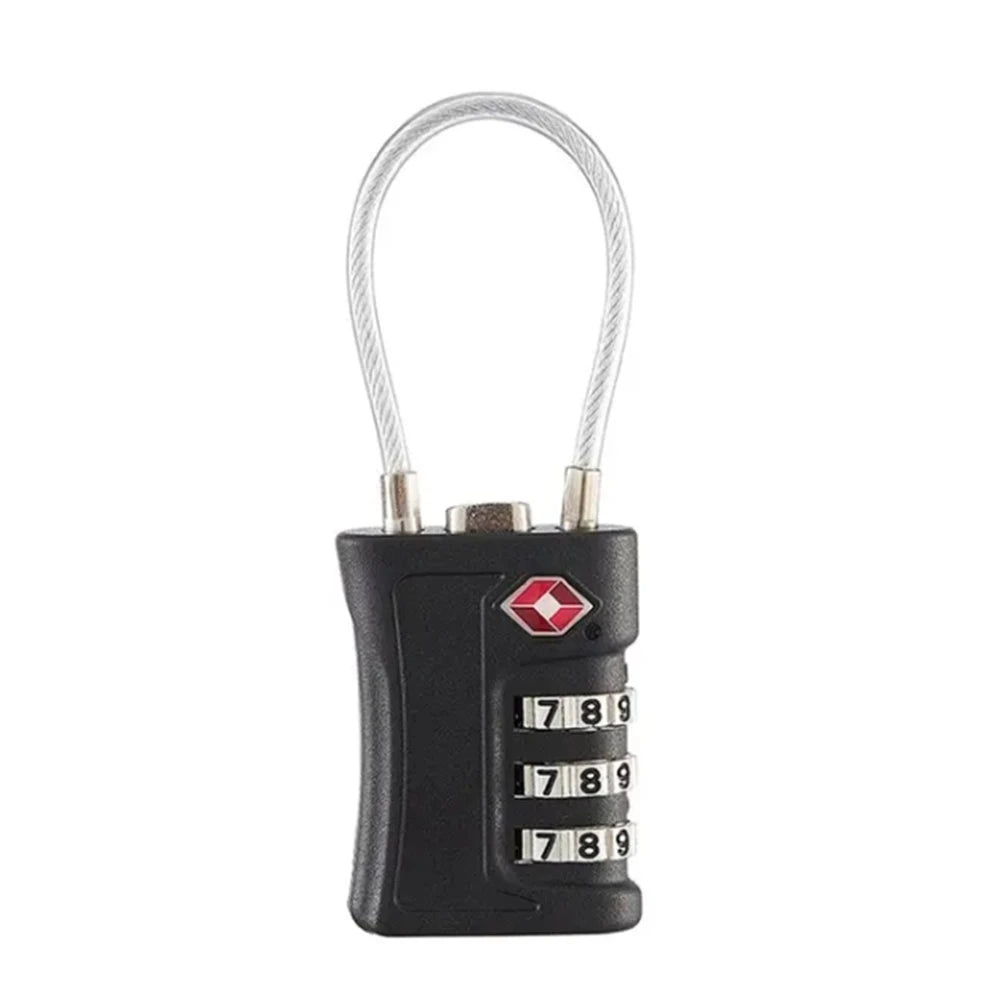 Cadenas TSA noir à code 3 chiffres avec câble acier - vue de face Valisora