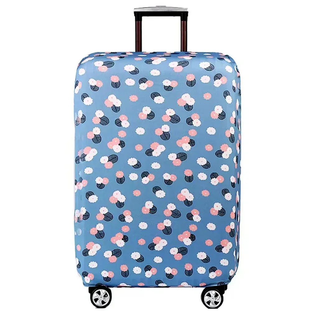Housse de valise Valisora motif Fleurs Bleues sur fond blanc