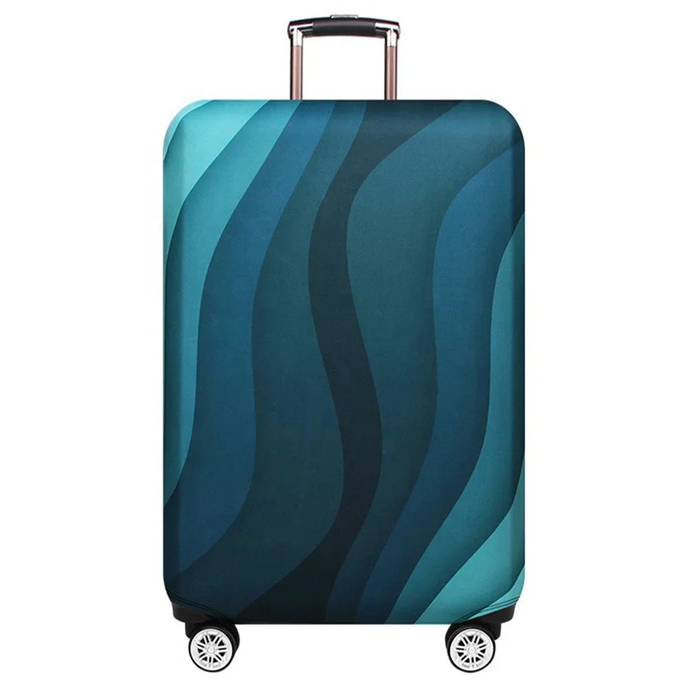 Housse de valise extensible au design de vagues bleu turquoise, sans motif lettre – Valisora