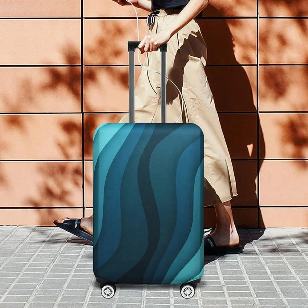 Housse de valise extensible avec motif lettre décorative dorée sur fond de vagues bleu turquoise – Valisora
